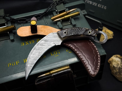 9" Hand Forged Damascus Karambit Knife  Damascus Steel Karambit with Horn Handle