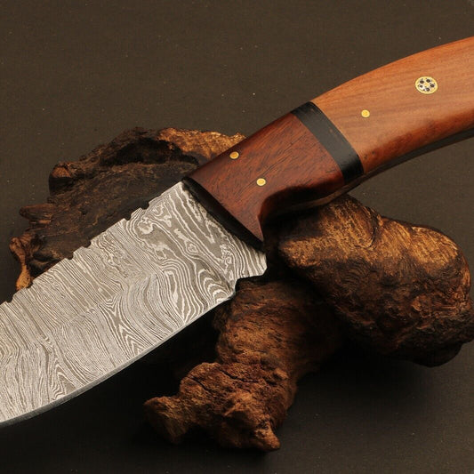 9" Hand Forged Twist Damascus Steel Bowie Bowie Knife | Wood Handle