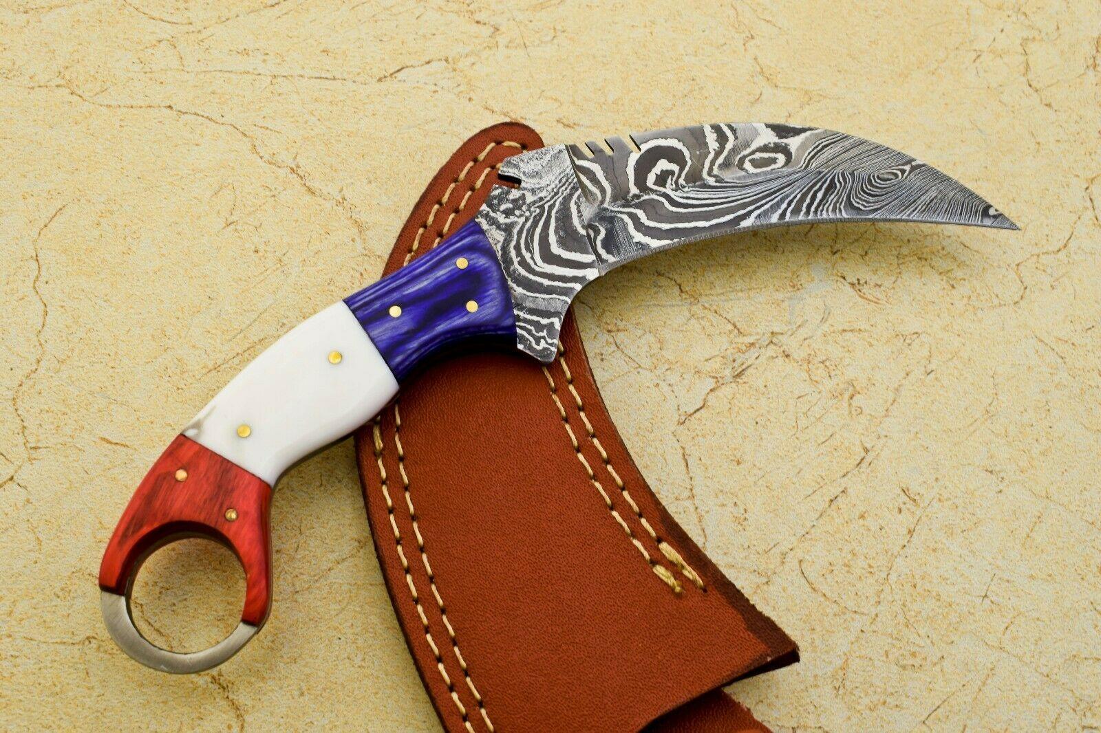 9" Handmade Best Karambit Best Karambit Damascus Steel Hunting Knife With Wood and Resin Handle