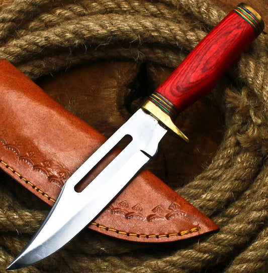 9" Handmade D2 Steel Skinner Knife | Hardwood Handle Full Tang Hunting EDC with Sheath