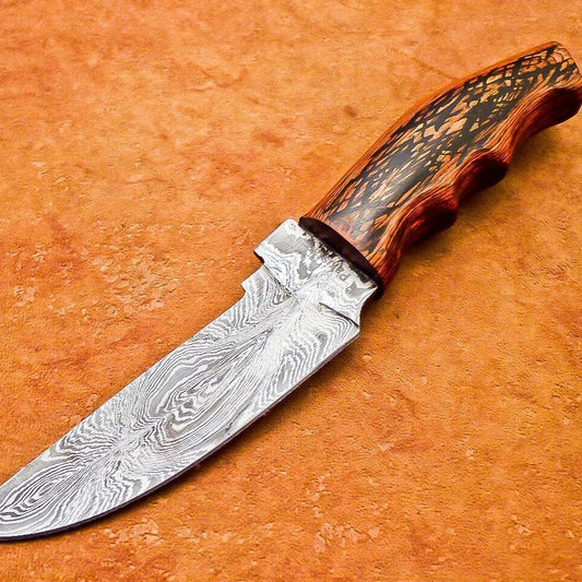  9” Handmade Damascus Bowie Knife – Hardwood Handle, Full Tang