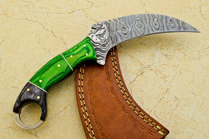 9" Handmade Damascus Karambit Best Karambit Damascus Steel Knife With Wood Handle