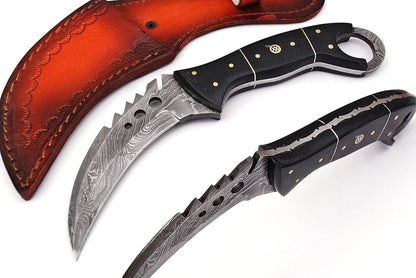 9” Handmade Damascus Karambit Knife Best Damascus Hunting Knife With Leather Sheath