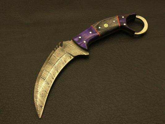 9" Handmade Damascus Karambit Knife Best Damascus Steel Karambit with Wood Handle