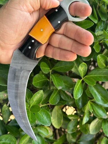 9" Handmade Damascus Karambit Knife Best Hunting Knife with Resin Handle and Sheath