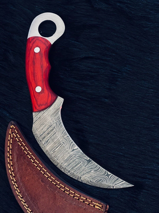 9" Handmade Damascus Karambit Knife Best Karambit Damascus Steel With Wood Handle