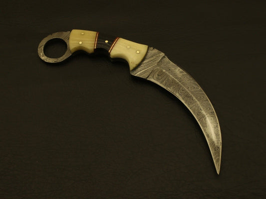 9" Handmade Damascus Karambit Knife Best Karambit Knife with Camel Bone Handle 