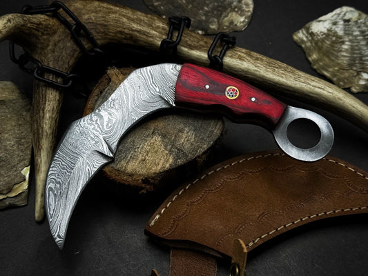 9” Handmade Damascus Karambit Knife Damascus Steel Karambit with Wood Handle