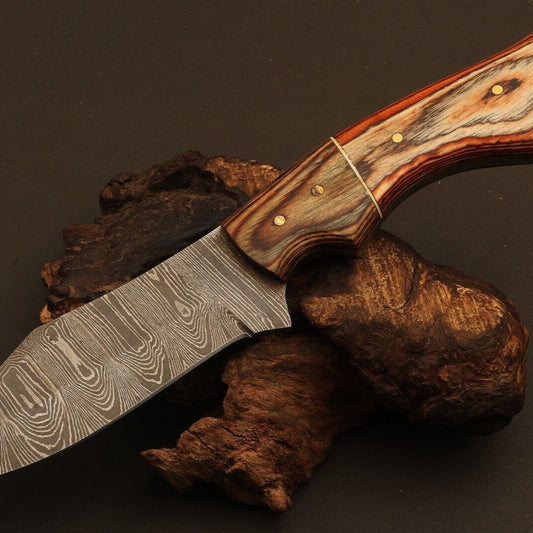 9" Handmade Damascus Steel Drop Point Bowie Knife – Natural Wood Handle