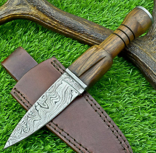 9" Handmade Damascus Steel Hunting Dagger – Natural Wood Handle w/ Sheath