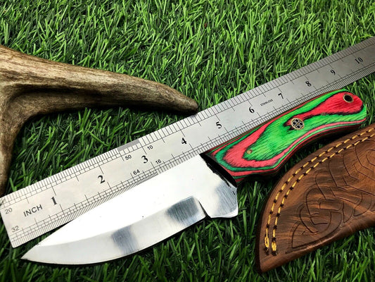 9" Handmade Stainless Steel Hunting Skinner Knife with wood handle and Leather Sheath