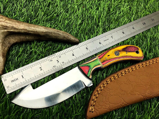 9" Handmade Stainless Steel Skinner Knife – Forged Hunting & Survival Blade with Leather Sheath