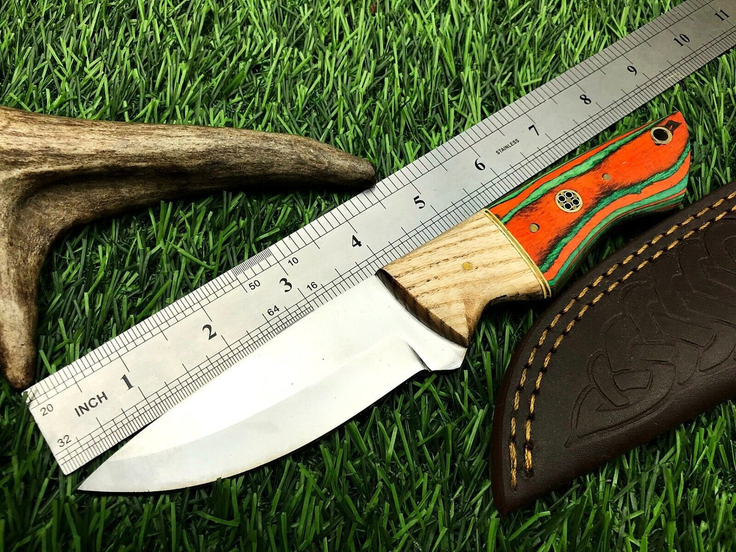 9" Handmade Stainless Steel Skinner Knife – Hunting Blade with Leather Sheath