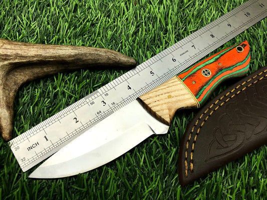 9" Handmade Stainless Steel Skinner Knife – Hunting Blade with Leather Sheath