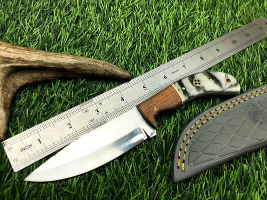 9" Handmade Stainless Steel Skinner Knife with 5" Forged Blade & Leather Belt Sheath