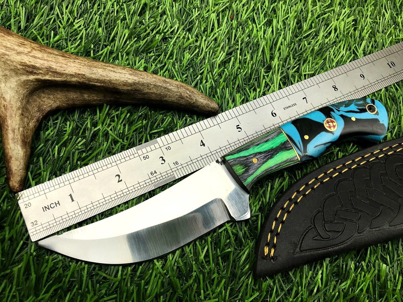 9" Handmade Stainless Steel Skinner Knife with Forged 5" Blade & Leather Sheath