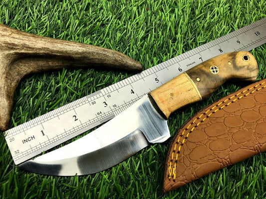 9" Handmade Stainless Steel Skinner Survival Hunting Knife with Leather Sheath