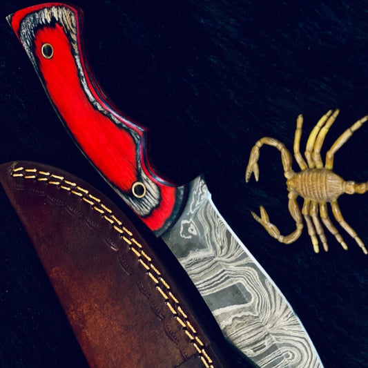 9" Heritage Forge Twist Damascus Bowie Knife – Bone & Wood Handle with Sheath