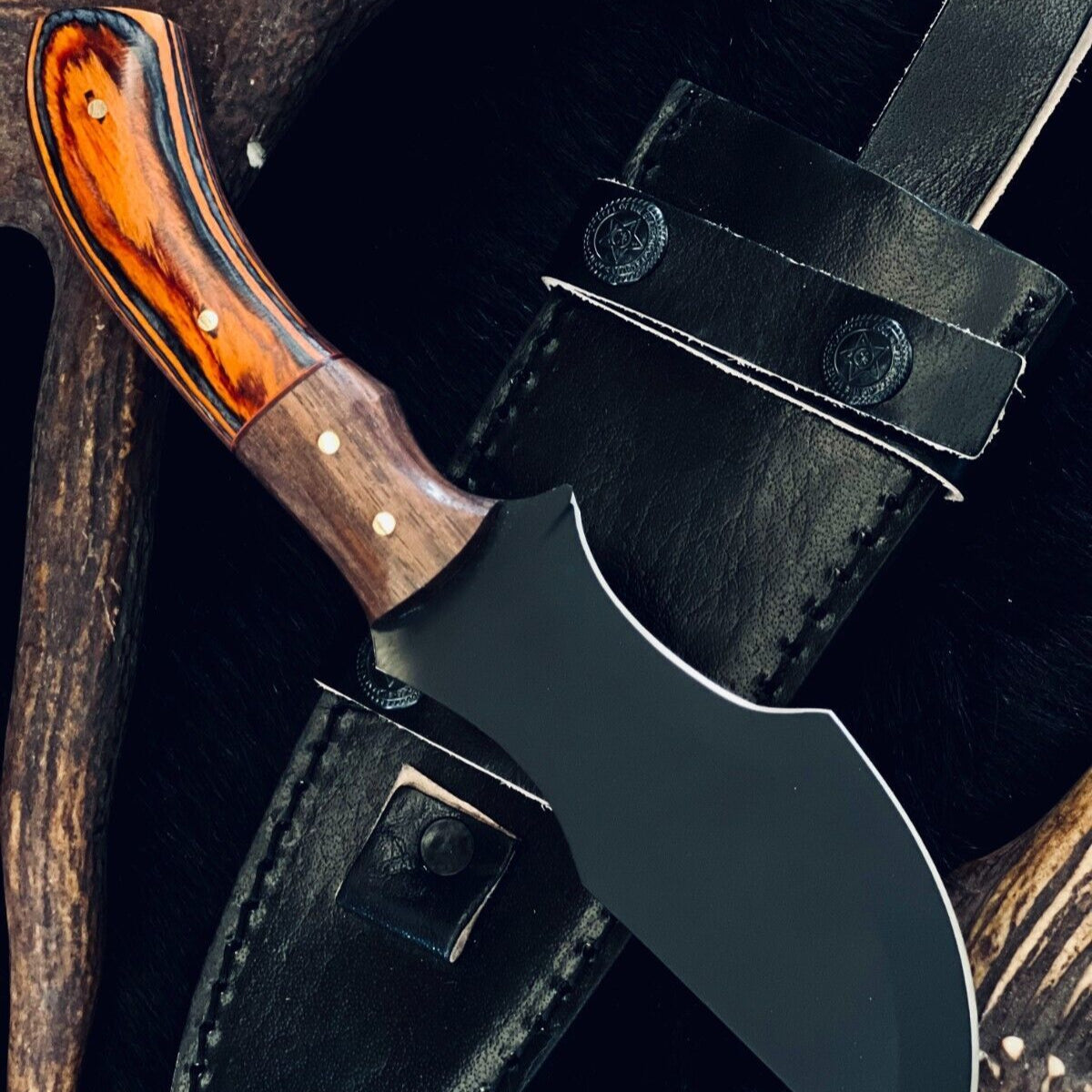 9 Inch Custom Handmade D2 Steel Tracker Knife with Camel Bone and Wood Handle