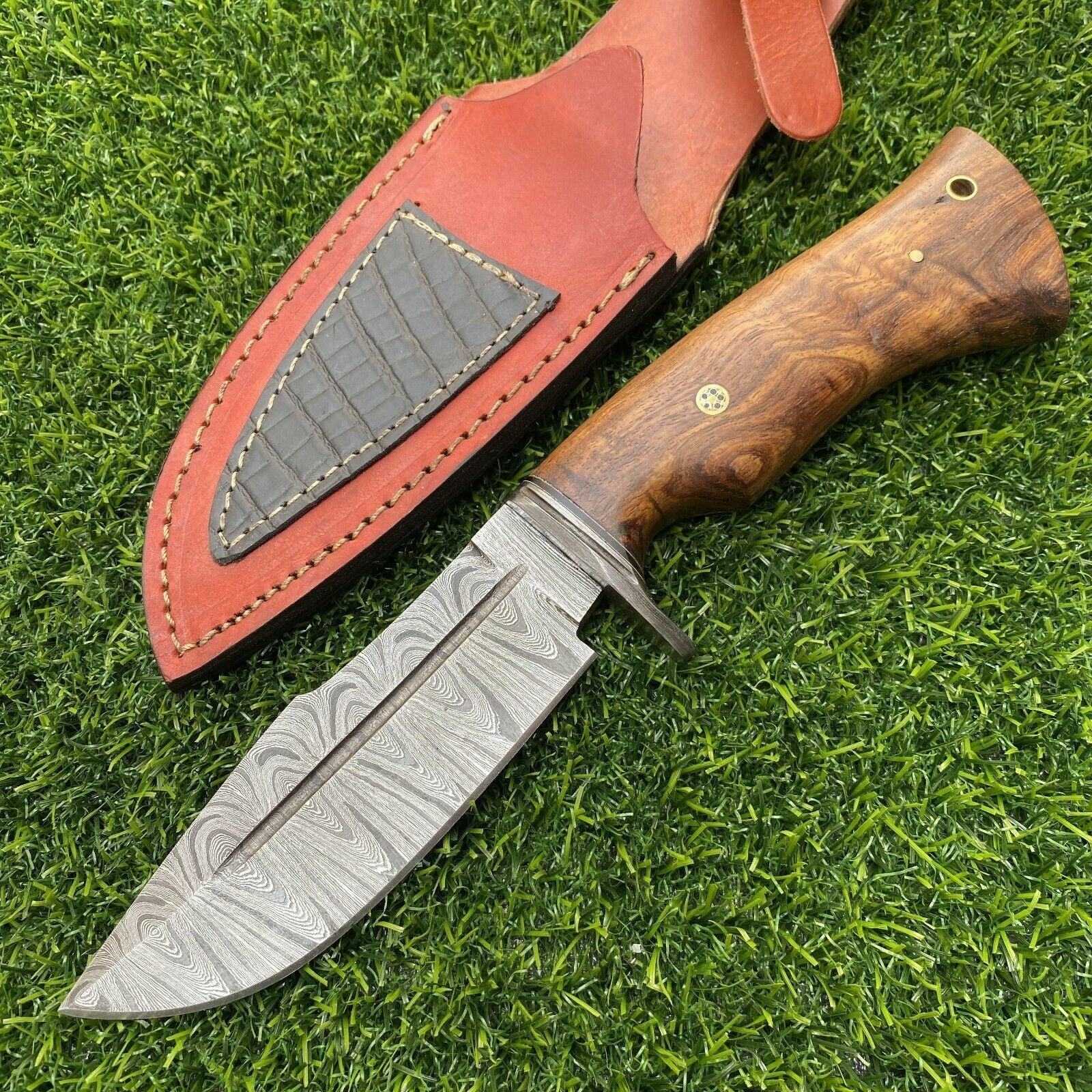 9 Inch Damascus Hunting Bowie Knife with Damascus Steel Handle