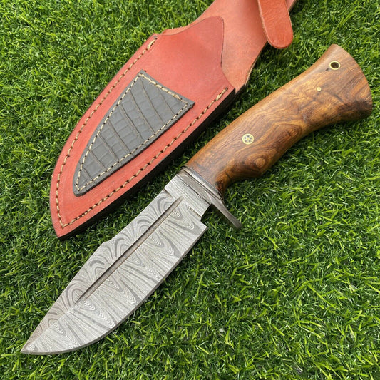 9 Inch Damascus Hunting Bowie Knife with Damascus Steel Handle