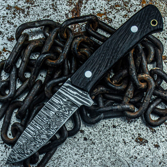 9 Inch Damascus Steel Bowie Knife with Wooden Handle for Tactical and Hunting Use