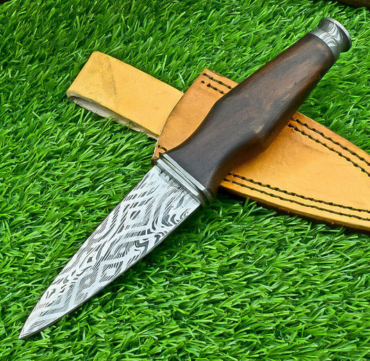 9 Inch Damascus Steel Dagger Knife with Natural Wood Handle