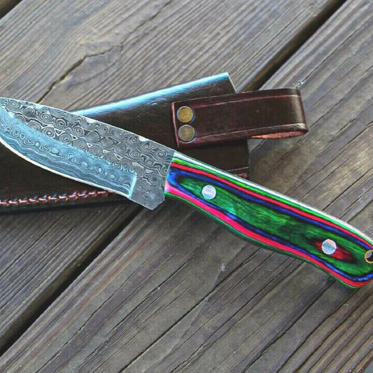 9 Inch Handmade Damascus Steel Bowie Knife with Rain Drop Wood Handle