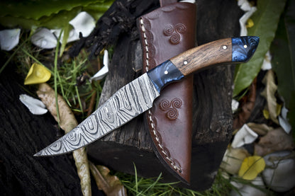 9 Inch Twist Damascus Skinner Knife Walnut Handle Micarta Bolster EDC Tool

