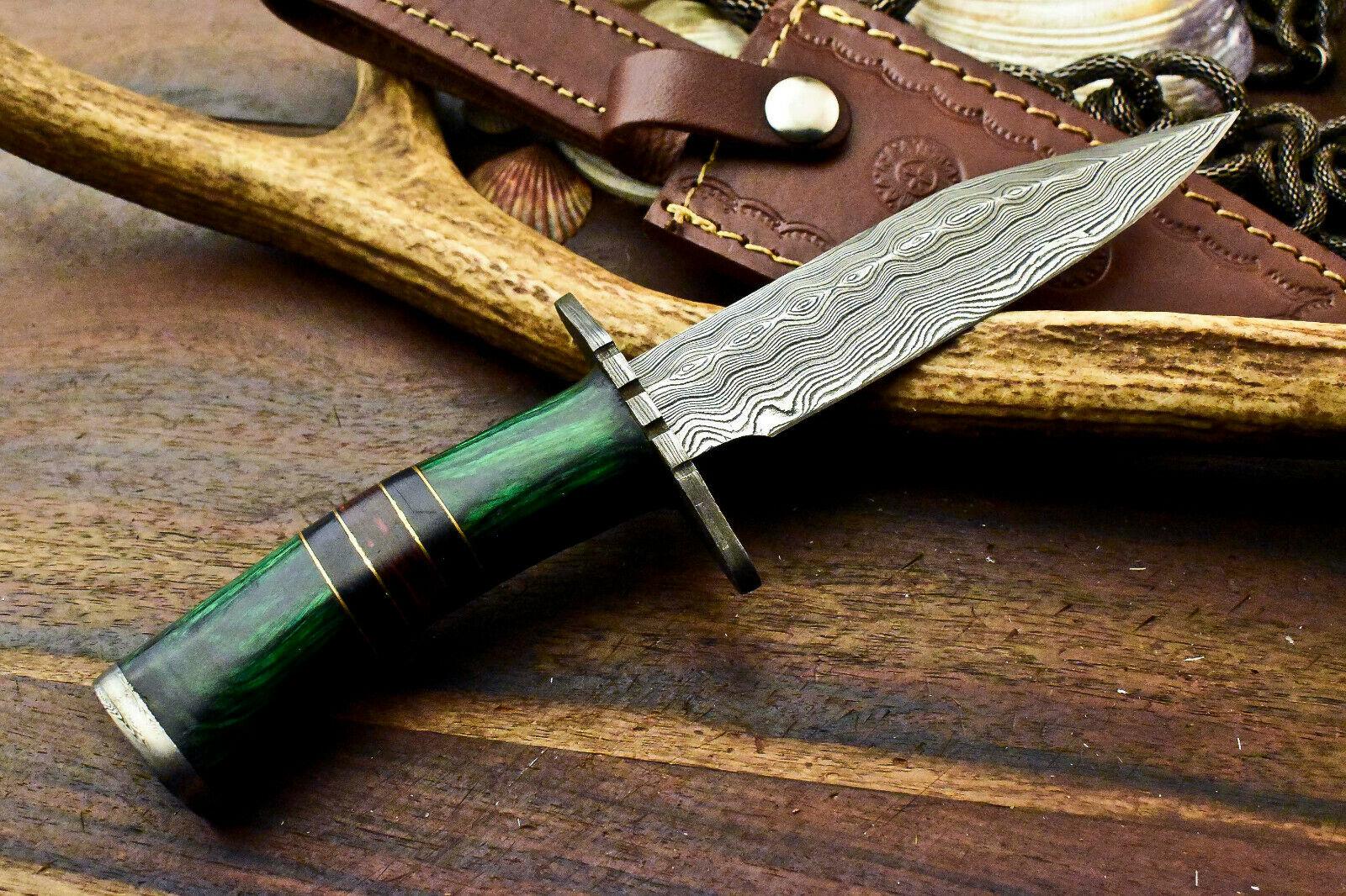 9" Premium Damascus Steel Knife Damascus Bowie Knife With Hardwood Handle & Sheath