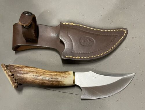 9" Skinner Knife – 440C Stainless Steel Blade with Stag Handle & Leather Belt Sheath