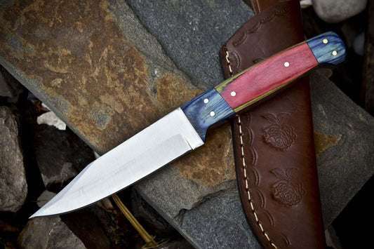 9" Skinner Knife | AUS-8 Steel Blade | Hardwood Handle with Wooden Bolster | Leather Sheath | Fishing & Hunting