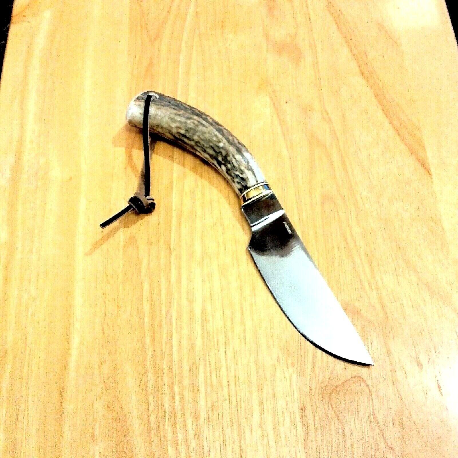 9" Stag Skinner Knife 4.5" Stainless Steel Clip Point Blade with Leather Sheath