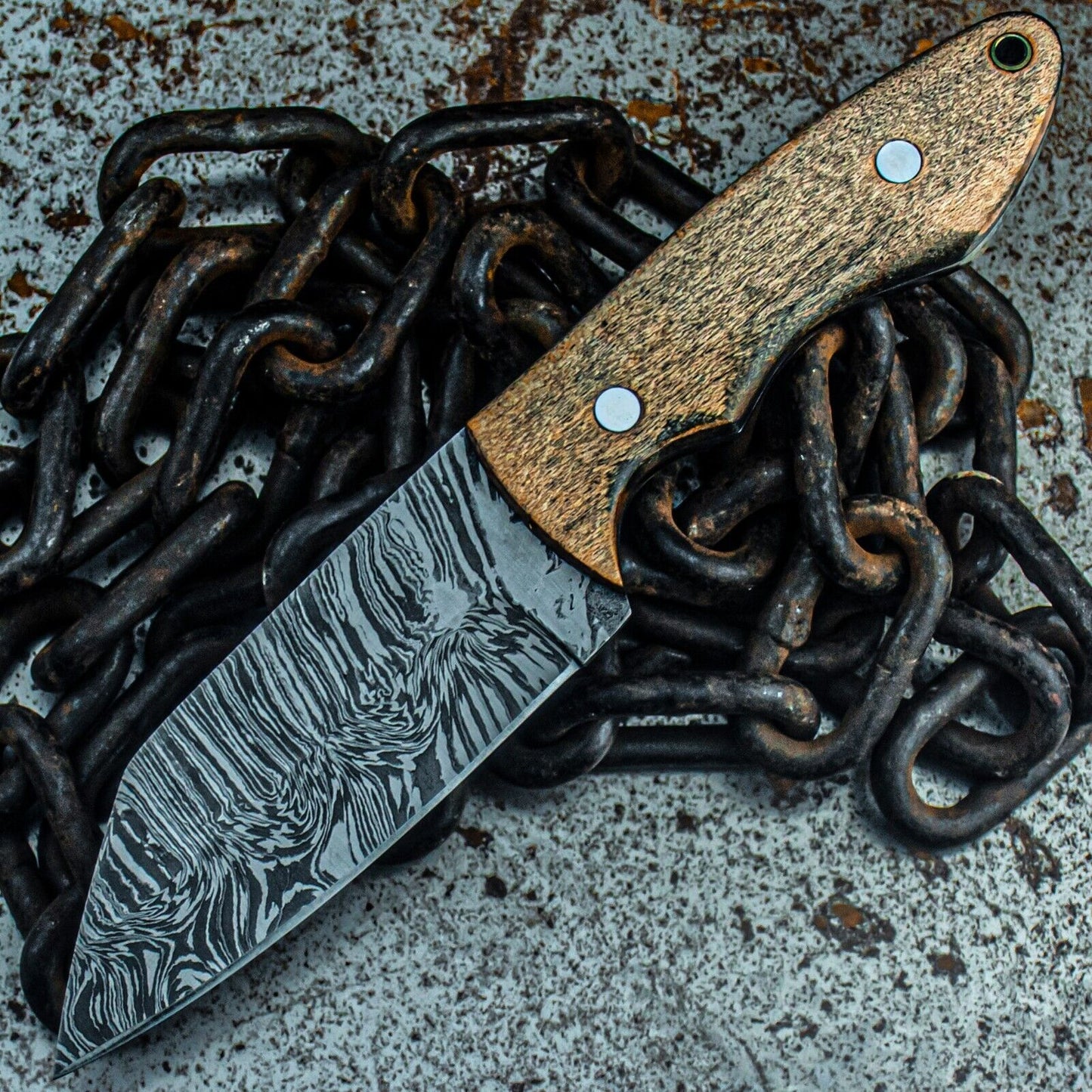 9" Tactical Damascus Bowie Knife with Wood Handle – Custom Handmade Hunting Knife