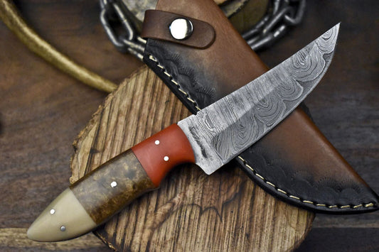 9" Twist Damascus Skinner Knife Corian Handle Custom Forged Camping Tool