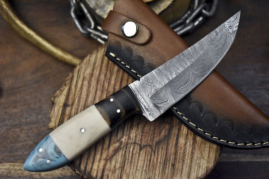9" Twist Damascus Skinner Knife Corian Handle Micarta Bolster EDC Rare