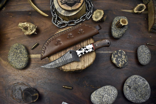 9" Twist Damascus Skinner Knife Mixed Material Handle Handmade Hunting Tool