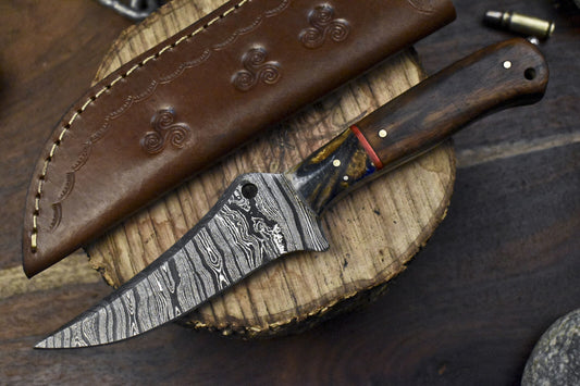 9" Twist Damascus Skinner Knife Walnut Wood Micarta Bolster EDC Hunting Knife