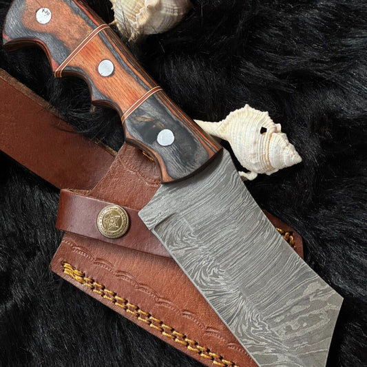 9" Twist Damascus Steel Bowie Knife – Camel Bone & Wood Handle