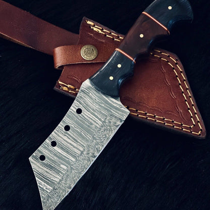  9" Twist Damascus Tanto Bowie Hunting Knife – Bone & Wood Handle