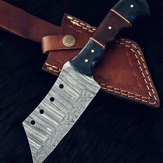  9" Twist Damascus Tanto Bowie Hunting Knife – Bone & Wood Handle