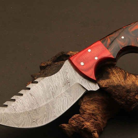 9" Twist Damascus Tracker Bowie Knife – Resin Handle