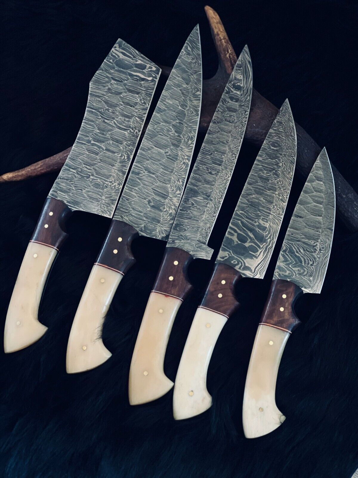 9" to 13" Custom Handmade Damascus Steel Chef Set Kitchen Knives