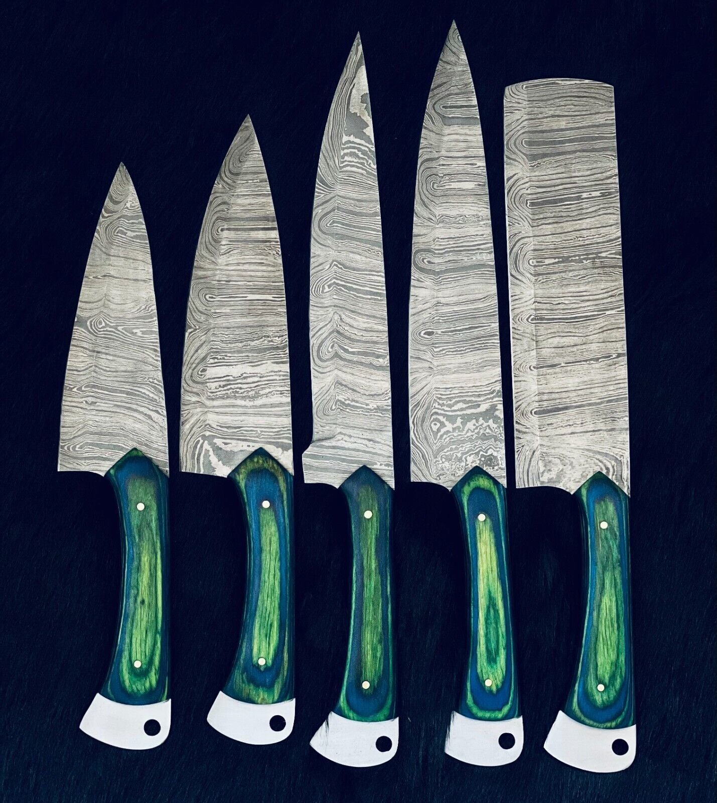 9" to 13" Custom Handmade Damascus Steel Chef Set | Kitchen Knives with Camel Bone & Wood Handle
