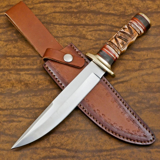 Adventure-Ready 12 Inch D2 Steel Hunting Bowie Knife – Handmade Full Tang Outdoor Blade
