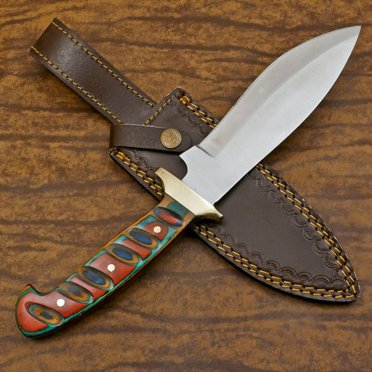 Adventure-Ready D2 Bowie Knife | 12-Inch Blade with Pakka Wood Handle & Leather Sheath
