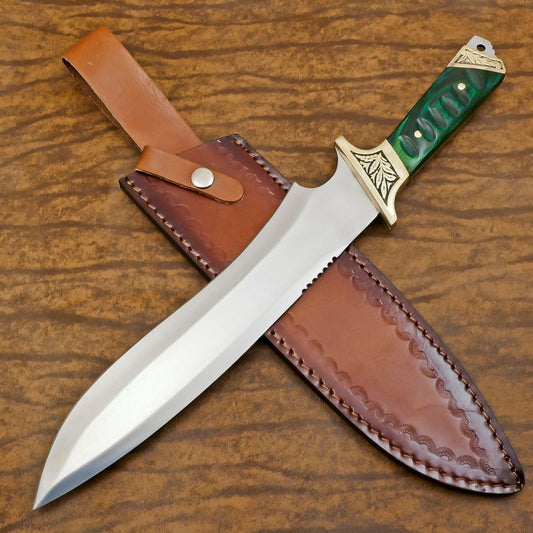 Artisan 12-Inch D2 Steel Full Tang Bowie Hunting Knife with Pakka Wood Handle