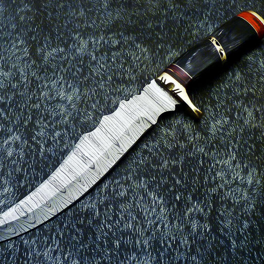 Authentic Hand Forged Damascus Bowie Hunting Knife | Hard Wood Handle | 14.5" Overall