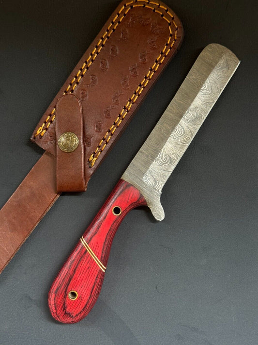 Best 9"Damascus Steel Bull Cutter Knife Handmade Bull Cutter Knife with Wood Handle