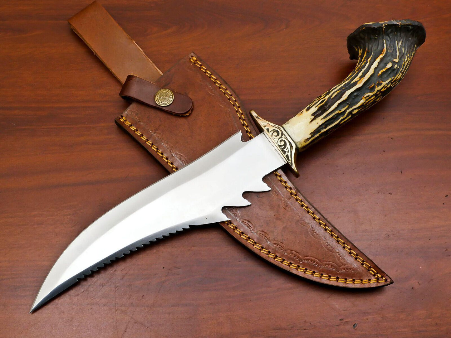 Best Bowie Knife 12” Handmade D2 Steel Tactical Full Tang Bowie Knife With Stag Handle